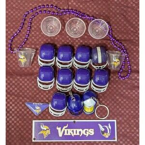 Minnesota Vikings Lot Of 18, Stickers, Mini Helmets, Necklaces And Keychain